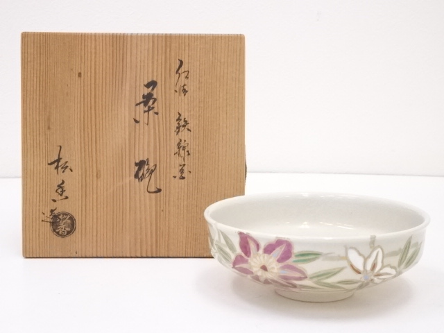 JAPANESE TEA CEREMONY / TEA BOWL CHAWAN / NINSEI STYLE CLEMATIS 